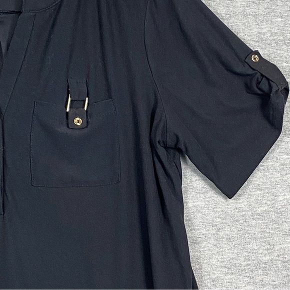 PerSception Concepts Womens Black Short Sleeve Tapered 2 Button V Neck Blouse XL - Picture 2 of 10